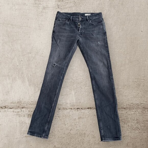 ALL SAINTS REX Jeans Men's W32 Black Distressed‎ Denim Slim Fit Tapered Ripped - Picture 1 of 13